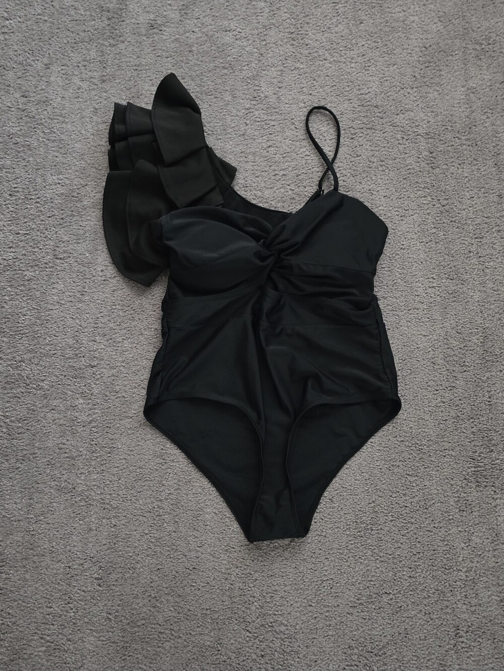Kids One-Piece Swimsuit with Ruffle Shoulder - Black